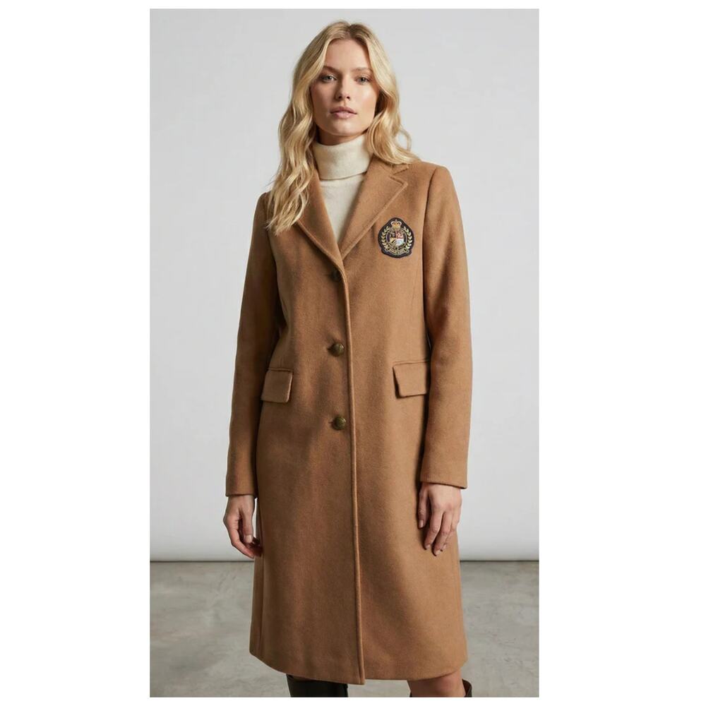 Lauren Ralph Lauren Crest Patch Wool Blend Reefer Coat Size 8
